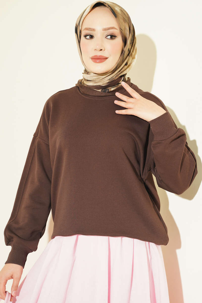 Basic Crew-Neck Tunic - Brown