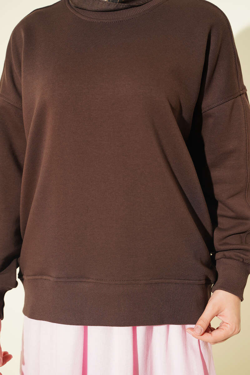 Basic Crew-Neck Tunic - Brown