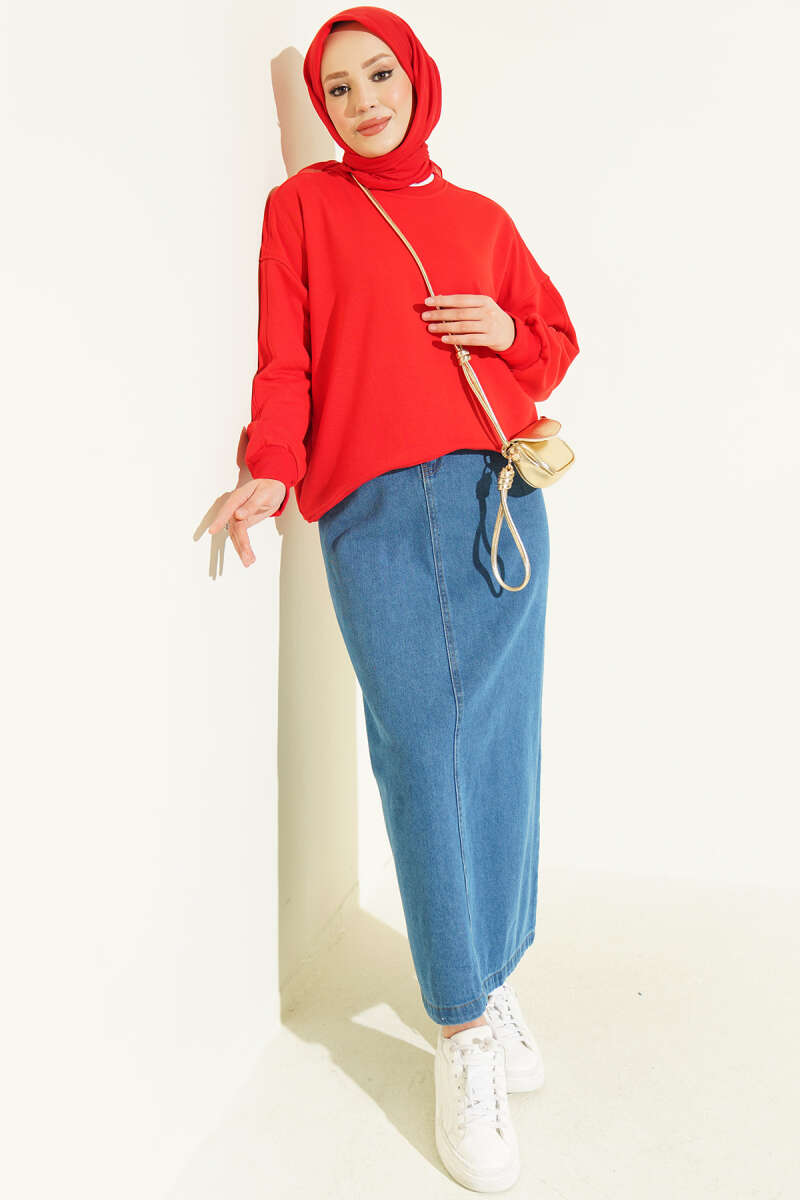 Basic Crew-Neck Tunic - Red