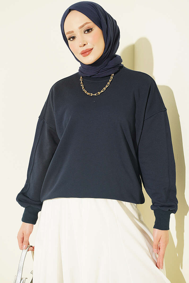 Basic Crew-Neck Tunic - Navy