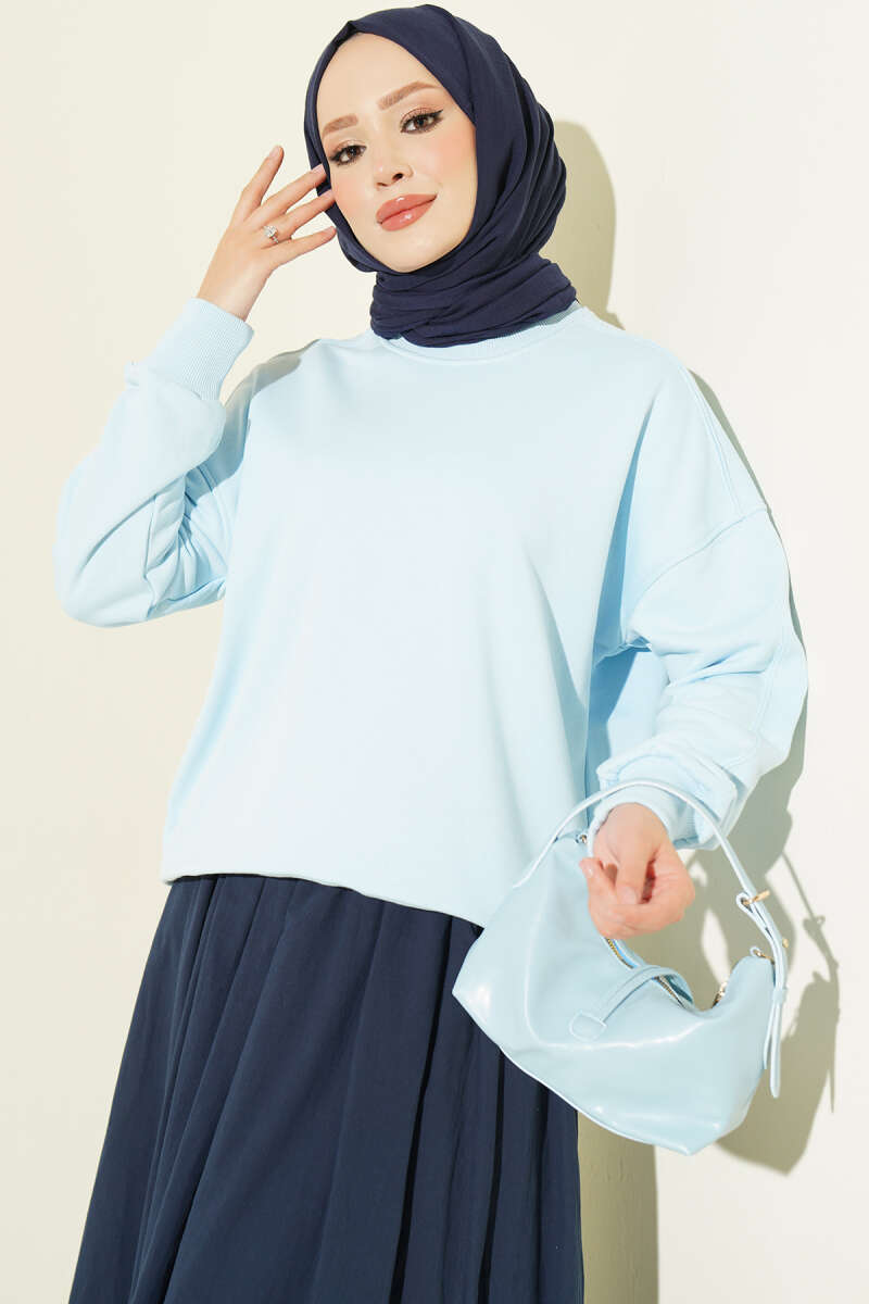 Basic Crew-Neck Tunic - Blue