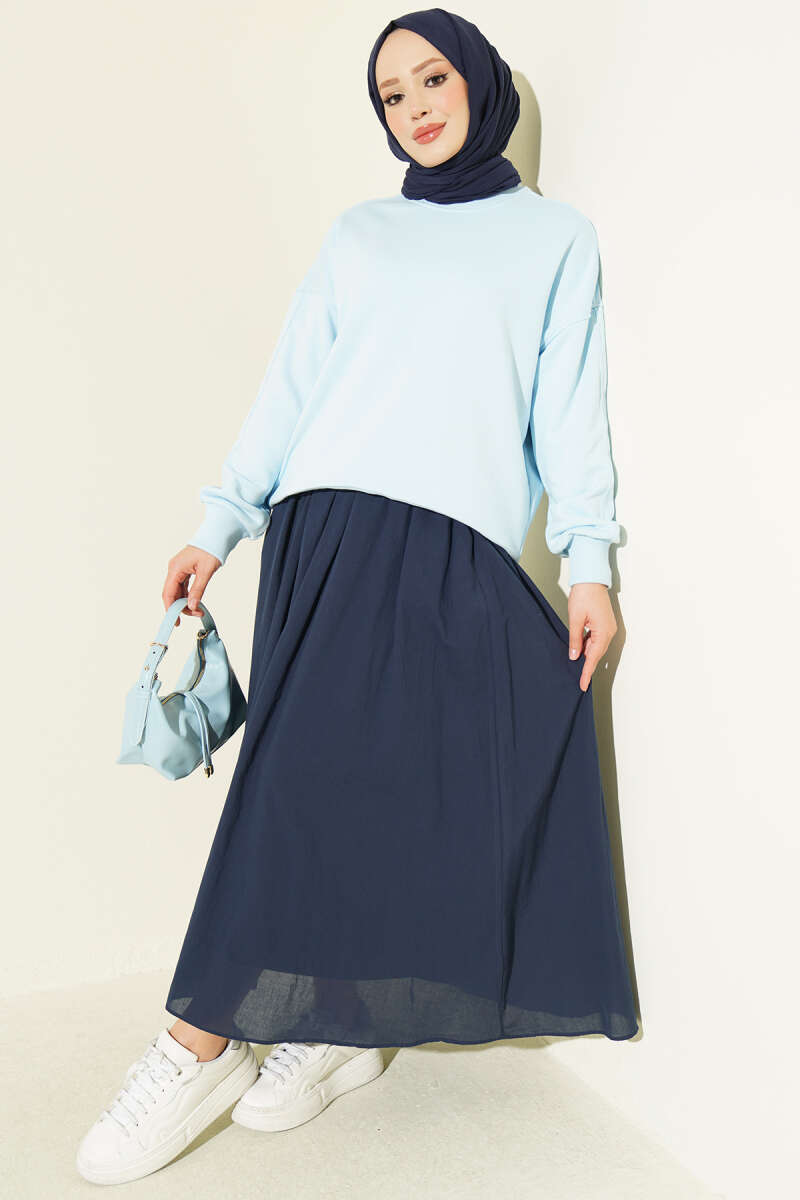 Basic Crew-Neck Tunic - Blue
