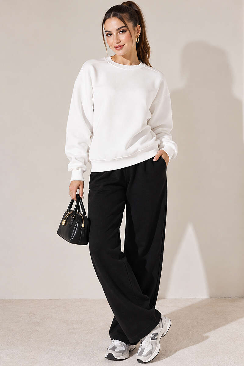 Basic Crew-Neck Three-Thread Sweatshirt - Ecru