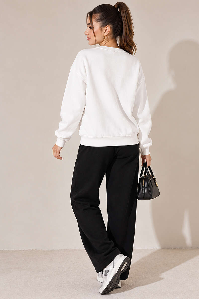 Basic Crew-Neck Three-Thread Sweatshirt - Ecru