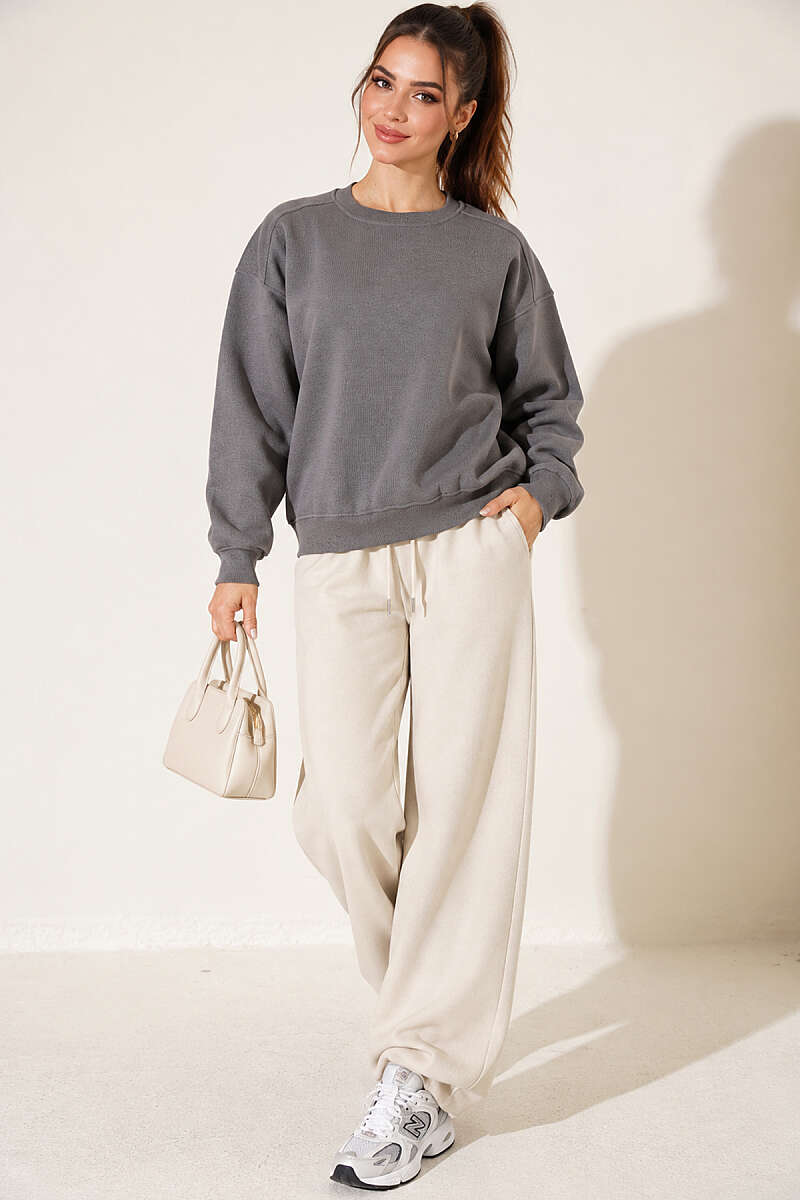 Basic Crew-Neck Three-Thread Sweatshirt - Slate Grey