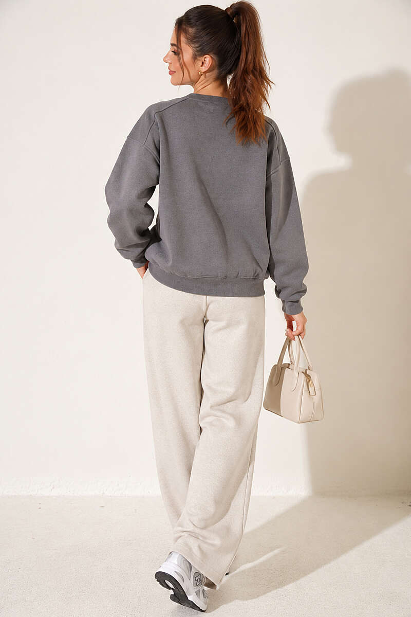 Basic Crew-Neck Three-Thread Sweatshirt - Slate Grey