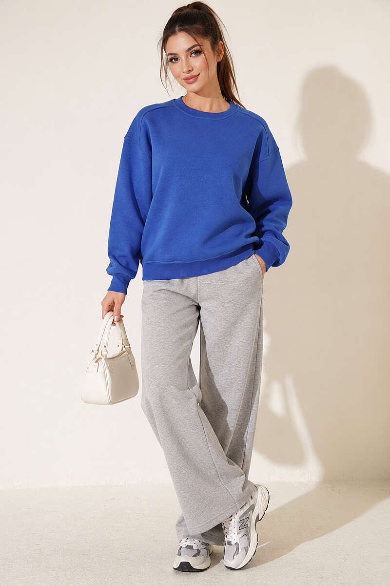 Basic Crew-Neck Three-Thread Sweatshirt - Saxe Blue
