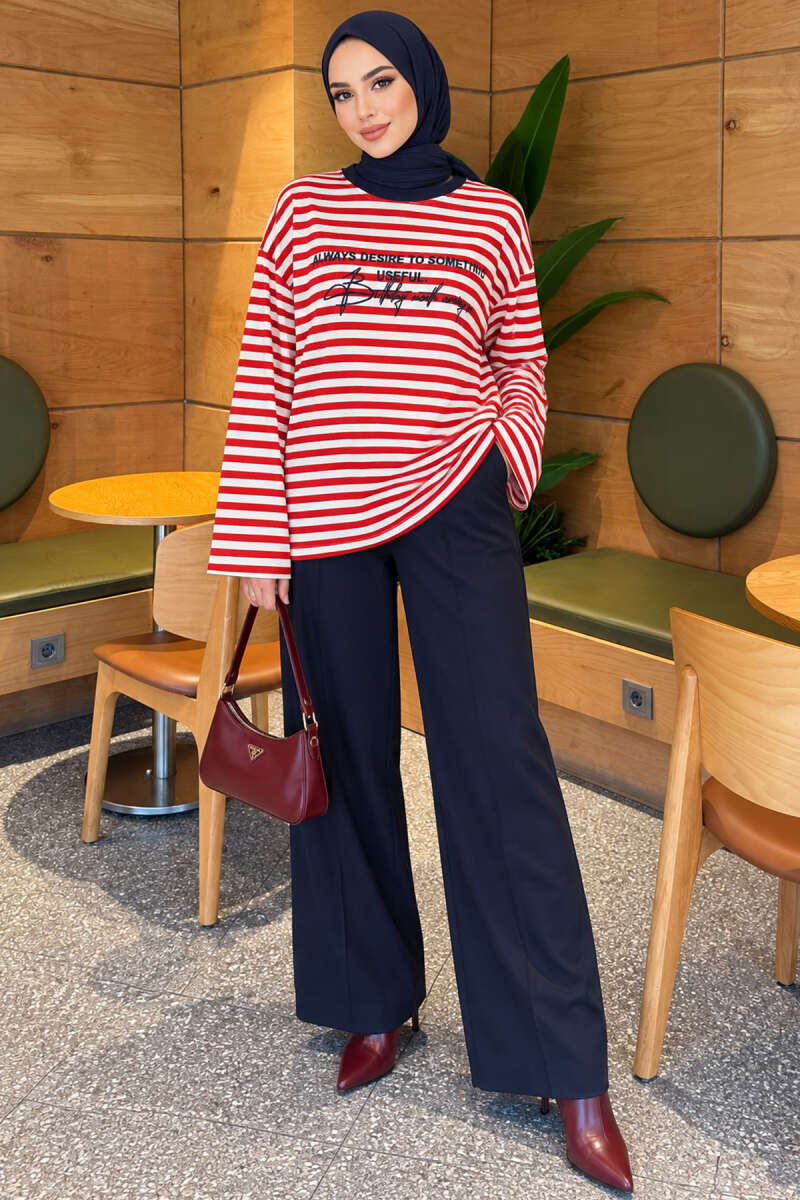 Printed Crew-Neck Tunic - Red