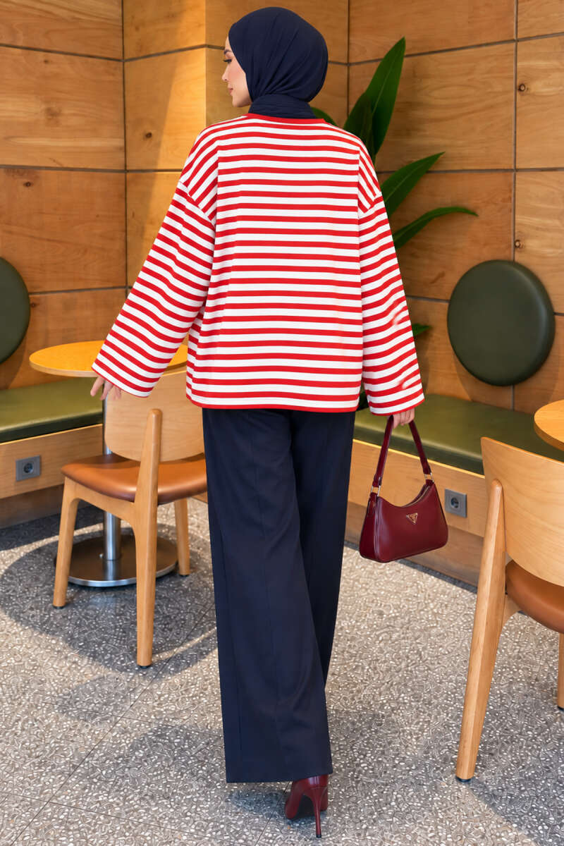 Printed Crew-Neck Tunic - Red