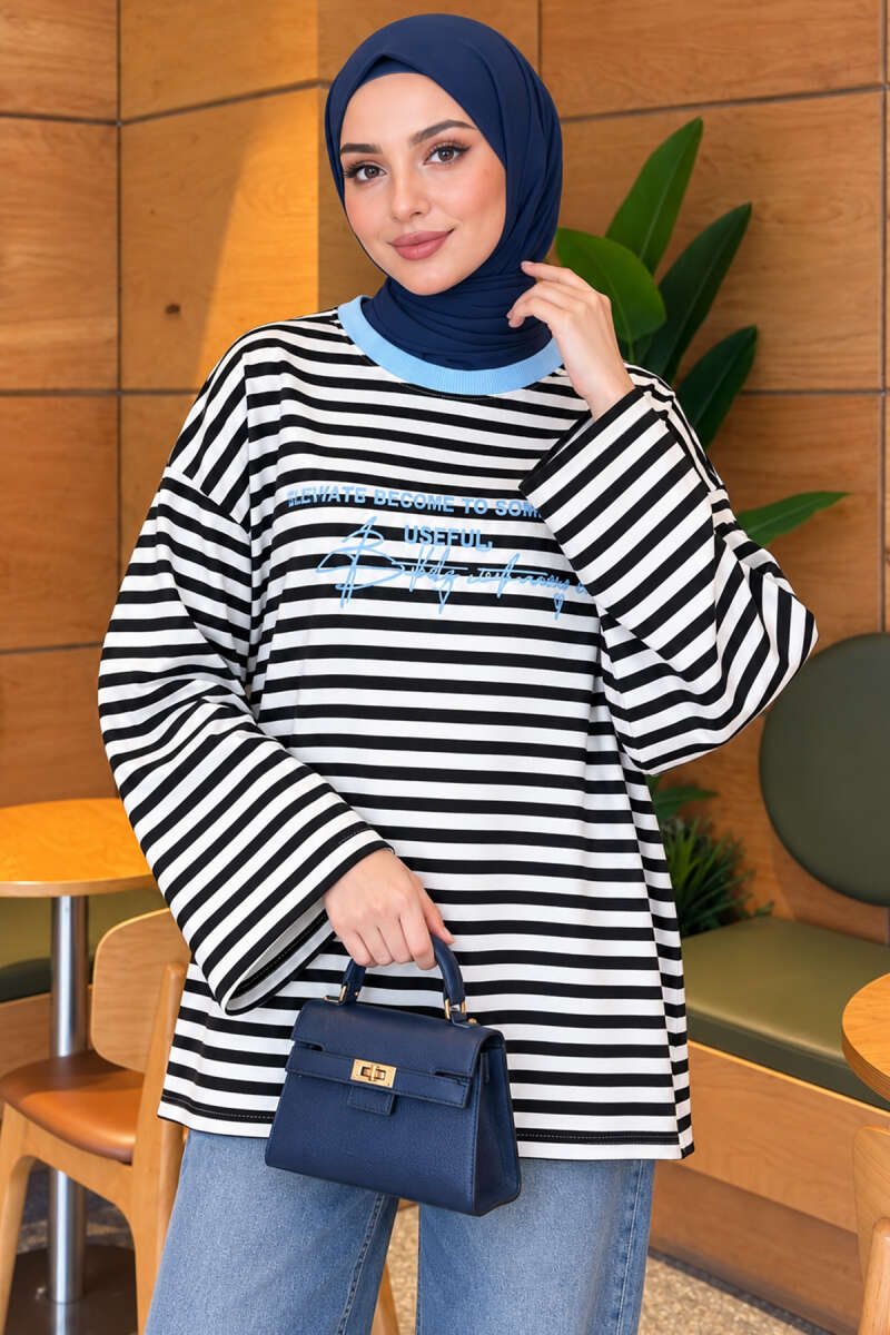 Printed Crew-Neck Tunic - Blue