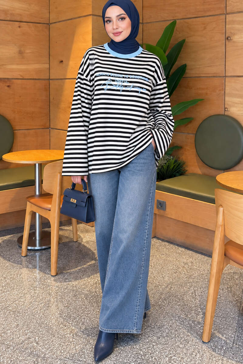 Printed Crew-Neck Tunic - Blue