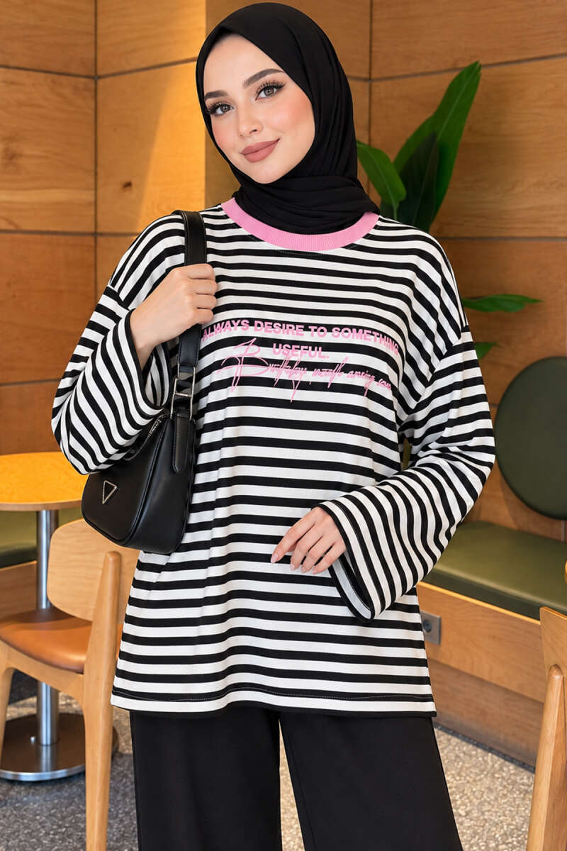 Printed Crew-Neck Tunic - Pink