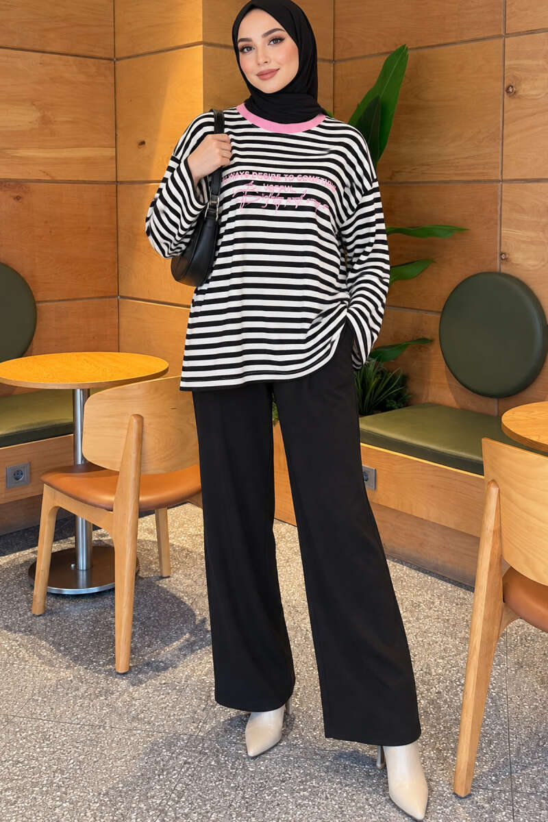 Printed Crew-Neck Tunic - Pink