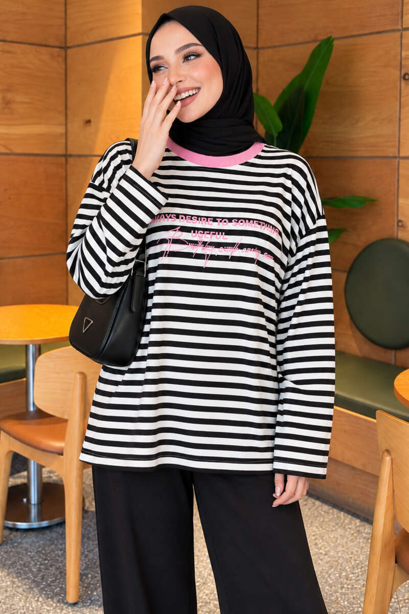 Printed Crew-Neck Tunic - Pink