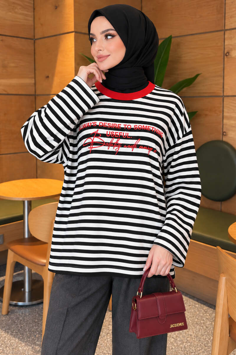 Printed Crew-Neck Tunic - Black