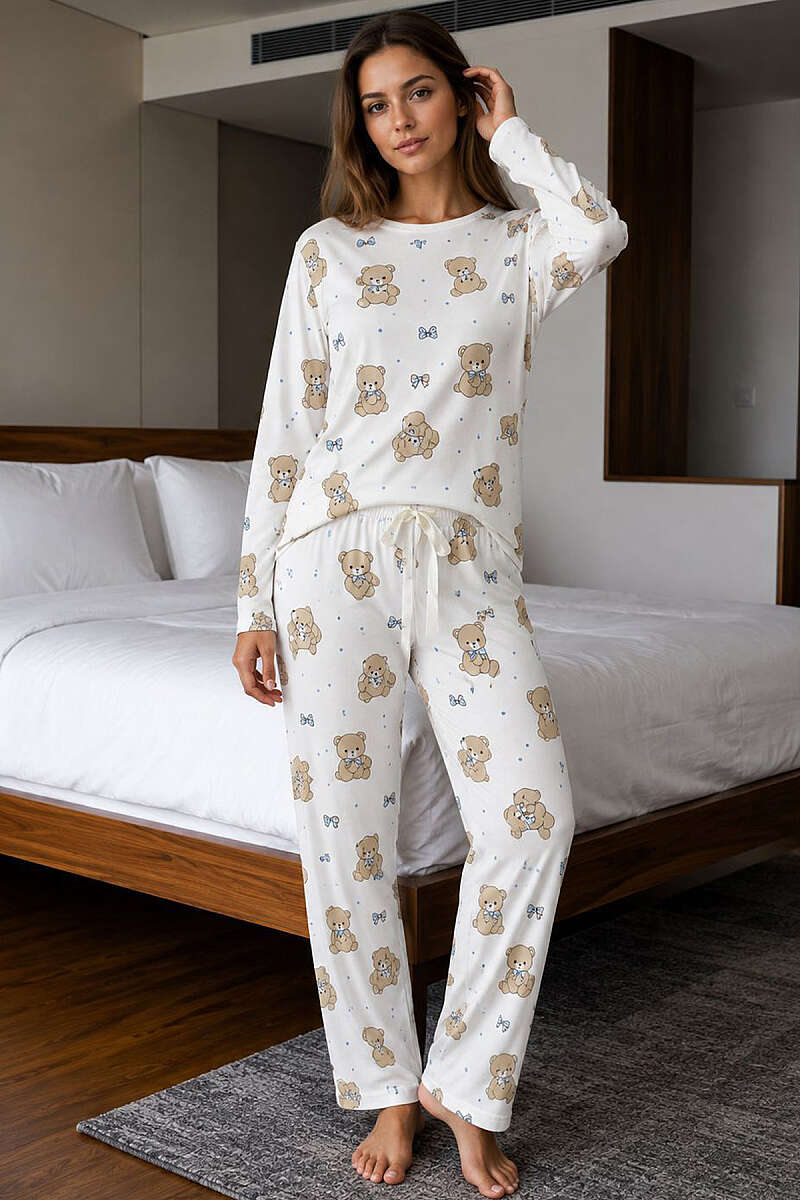 Crew-Neck Printed Pyjama Set - Multicolour 11