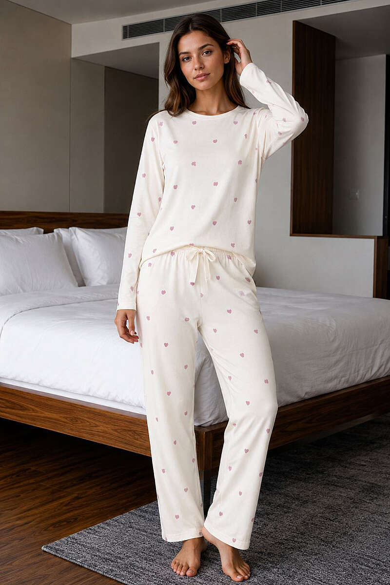 Crew-Neck Printed Pyjama Set - Multicolour 2