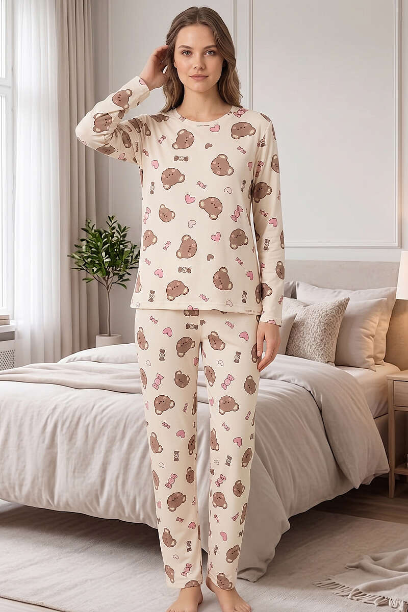 Crew-Neck Printed Pyjama Set - Multicolour 4