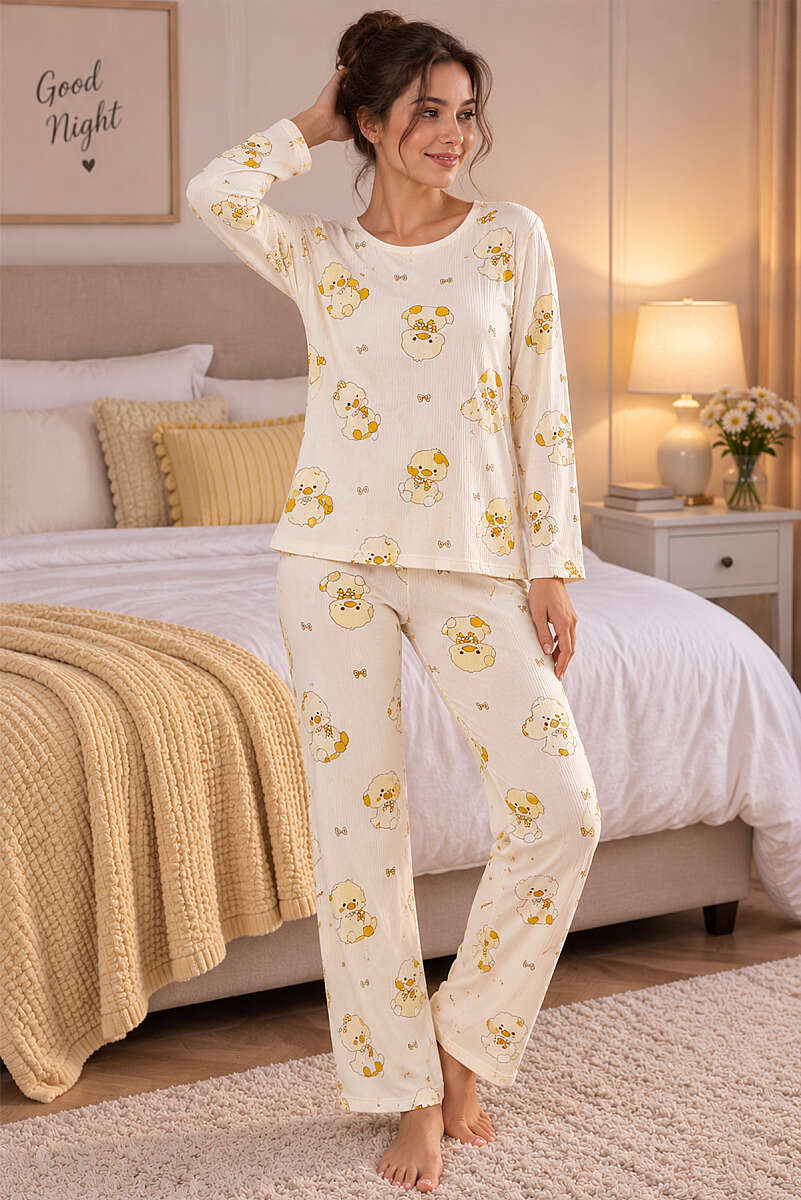Crew-Neck Printed Pyjama Set - Multicolour 6