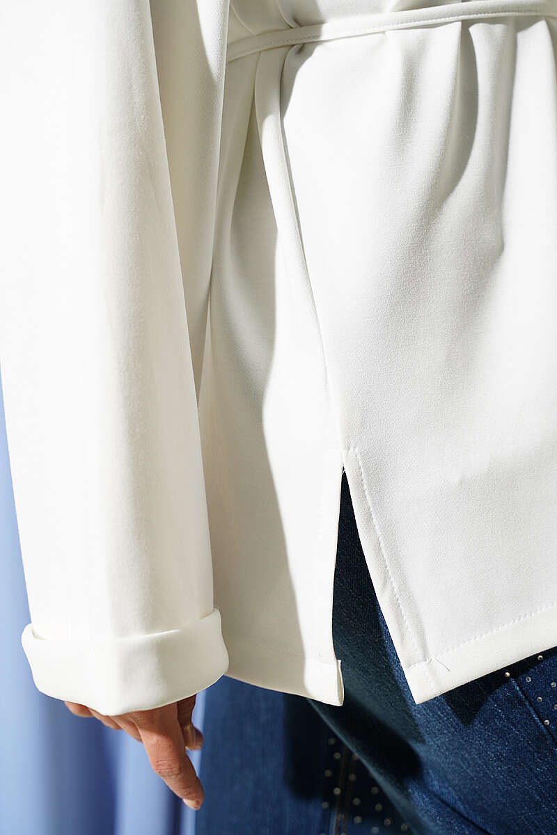 Crew-Neck Tunic with Double Sleeves and Tie Cord - Ecru