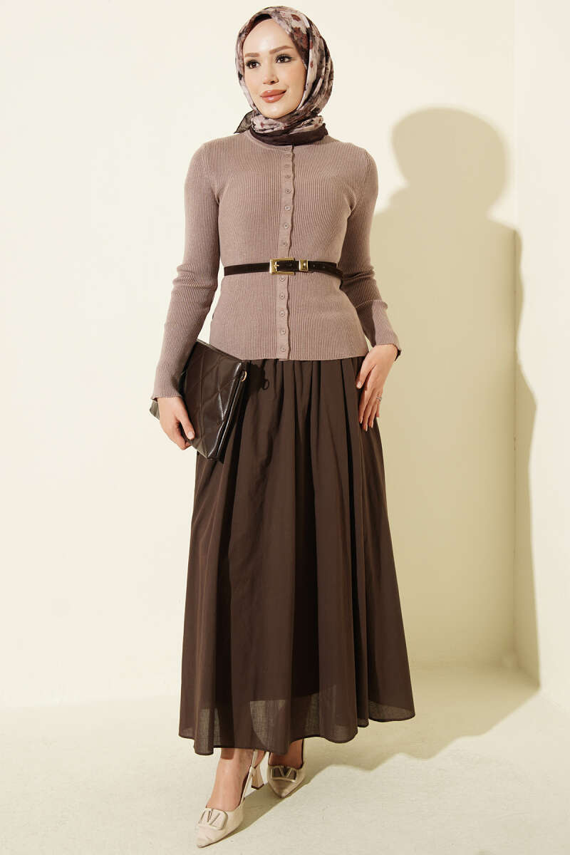 Crew-Neck Button Knit Cardigan - Mink