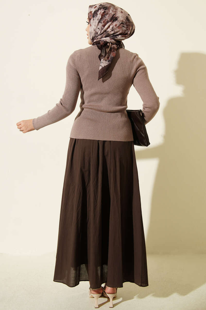 Crew-Neck Button Knit Cardigan - Mink