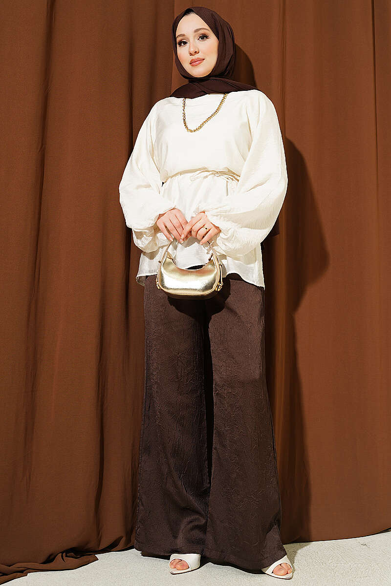 Crew-Neck Tunic with Tie Cords - Ecru