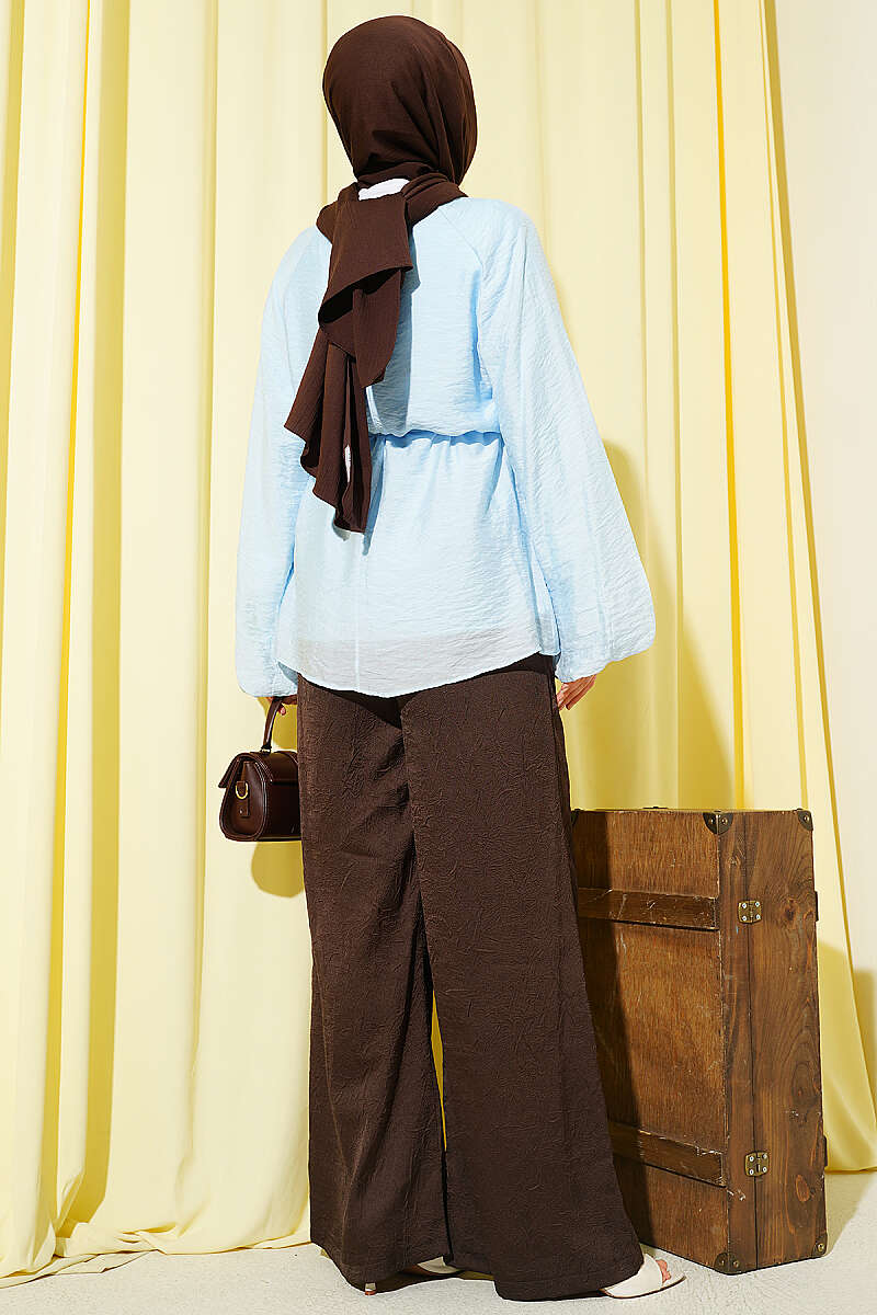Crew-Neck Tunic with Tie Cords - Blue