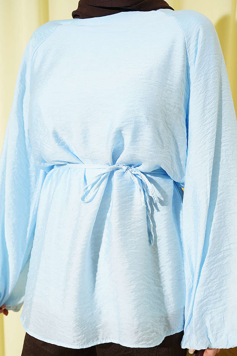 Crew-Neck Tunic with Tie Cords - Blue