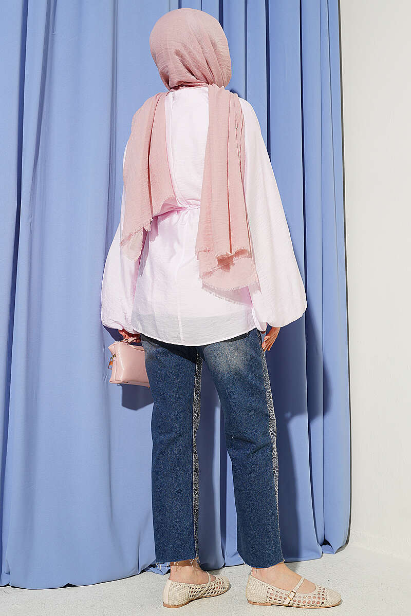 Crew-Neck Tunic with Tie Cords - Pink