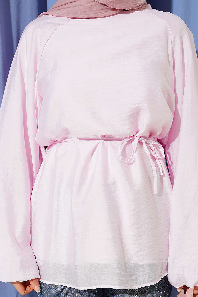 Crew-Neck Tunic with Tie Cords - Pink