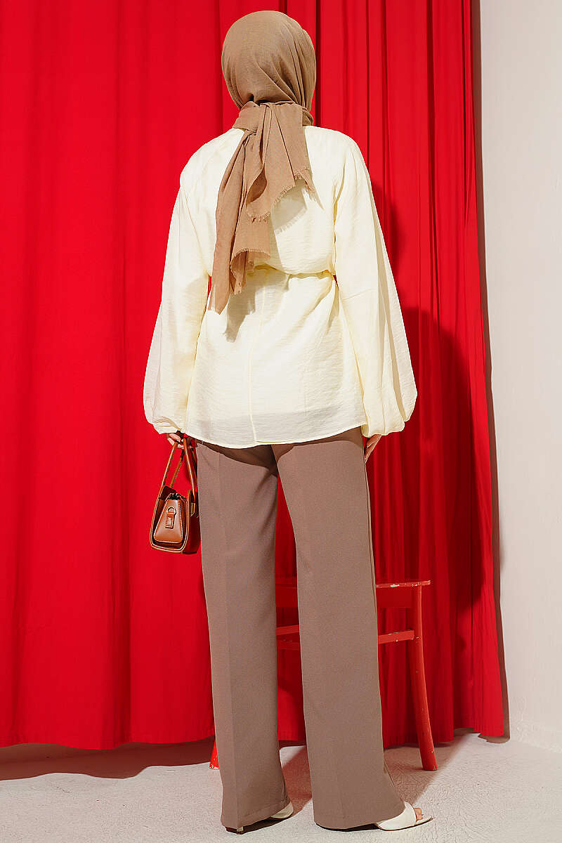 Crew-Neck Tunic with Tie Cords - Yellow