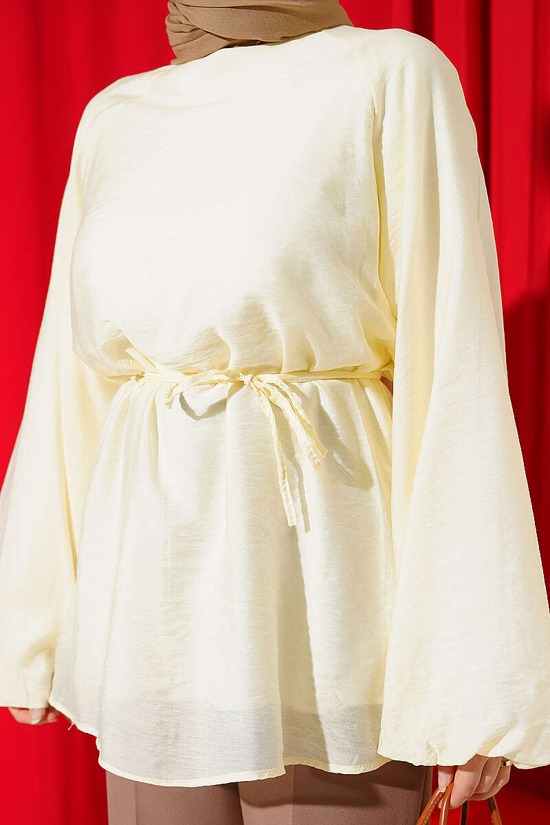 Crew-Neck Tunic with Tie Cords - Yellow