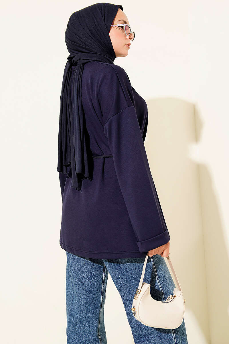 Crew-Neck Tunic with Tie Belt - Parliament Blue