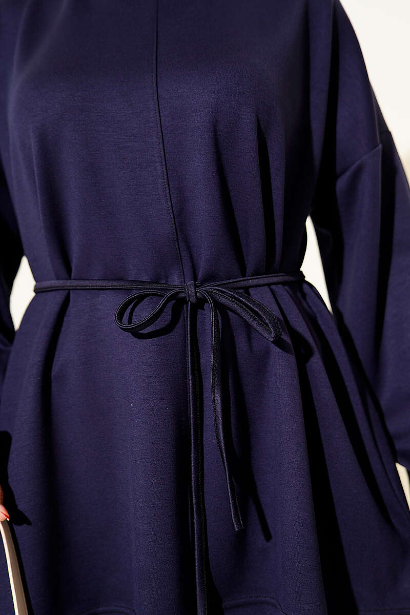 Crew-Neck Tunic with Tie Belt - Parliament Blue