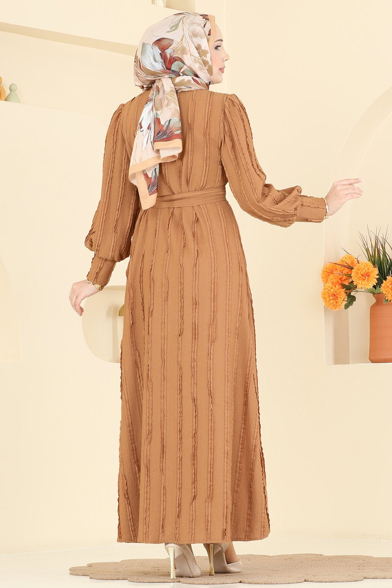 Belted Crew-Neck Amazon Knit Dress - Latte
