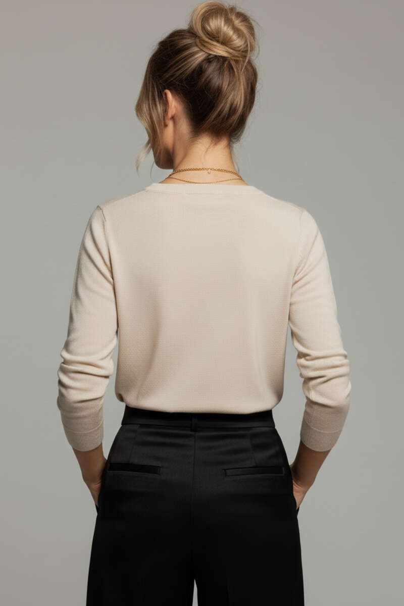 Crew-Neck Mercerised Sweater - Beige