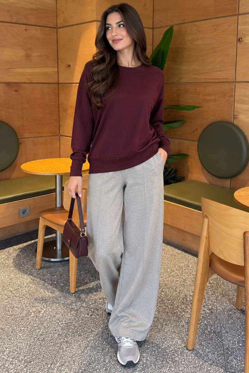 Crew-Neck Mercerised Sweater - Plum