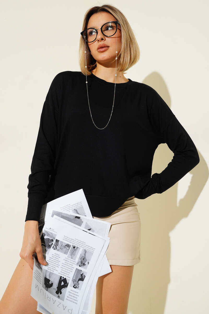 Crew-Neck Mercerised Sweater - Black