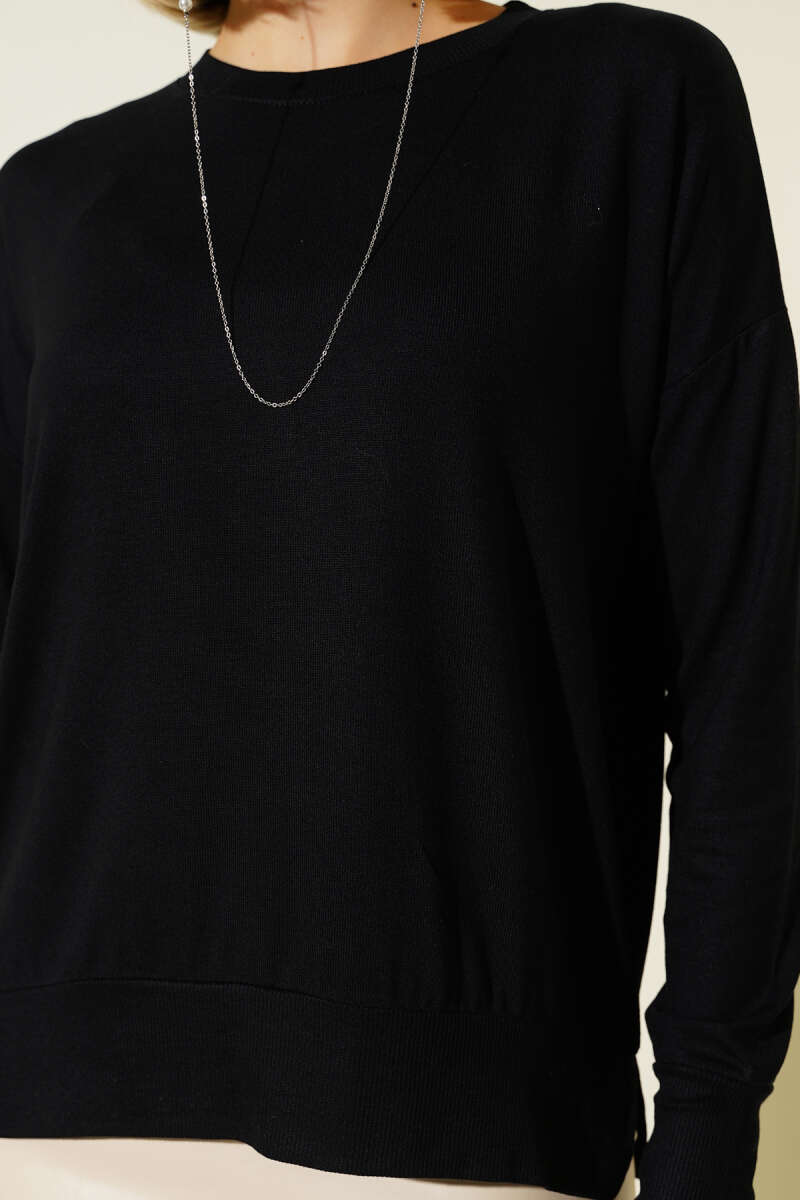 Crew-Neck Mercerised Sweater - Black