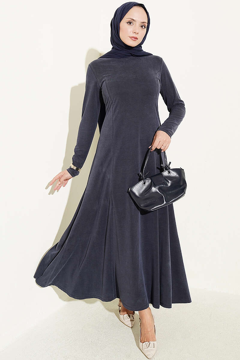 Crew-Neck Dress with Darts - Indigo