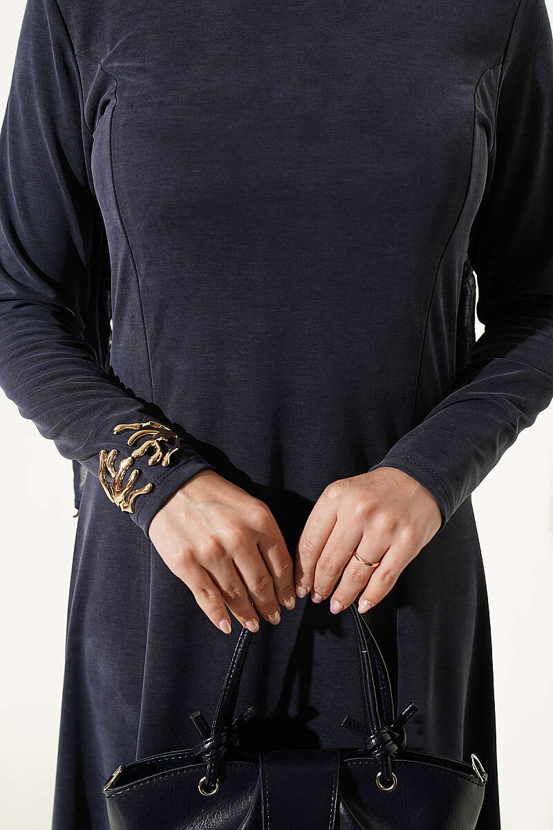 Crew-Neck Dress with Darts - Indigo