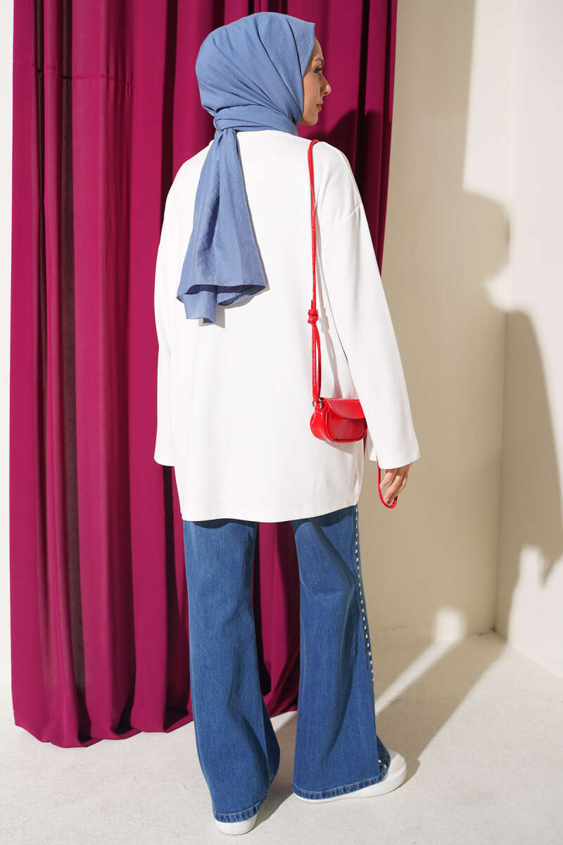 Raspberry Print Crew-Neck Tunic - Ecru