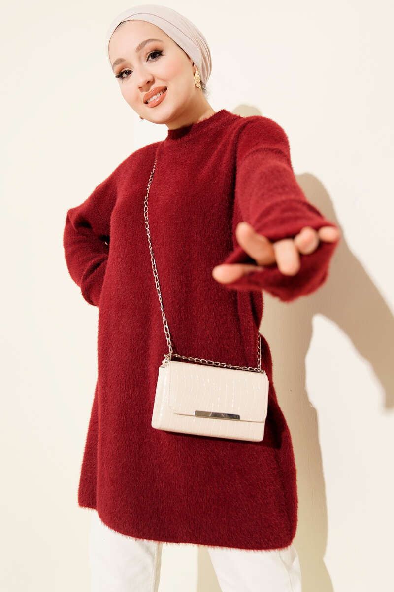 Brushed Crew-Neck Sweater - Burgundy