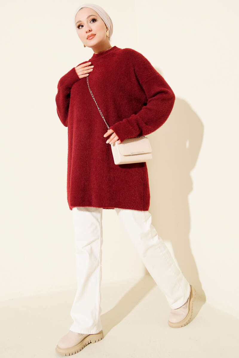 Brushed Crew-Neck Sweater - Burgundy