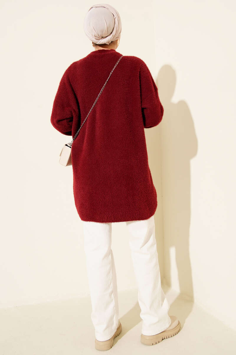 Brushed Crew-Neck Sweater - Burgundy