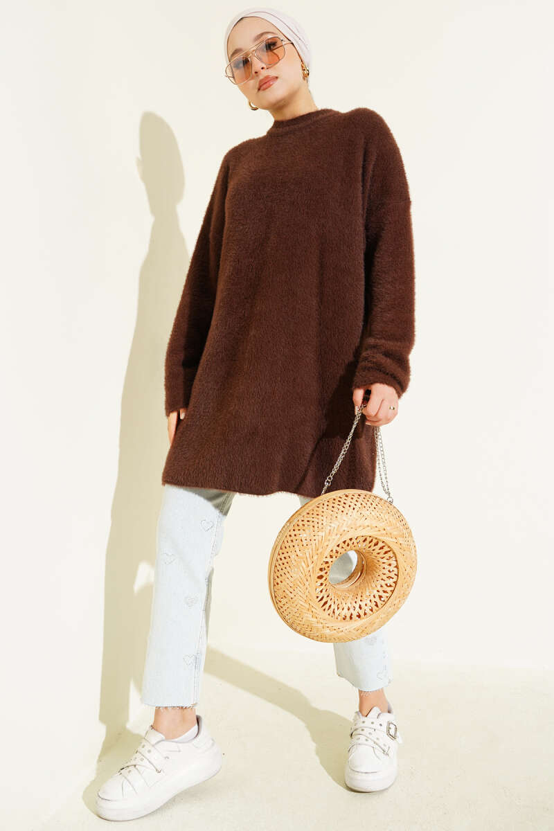 Brushed Crew-Neck Sweater - Brown