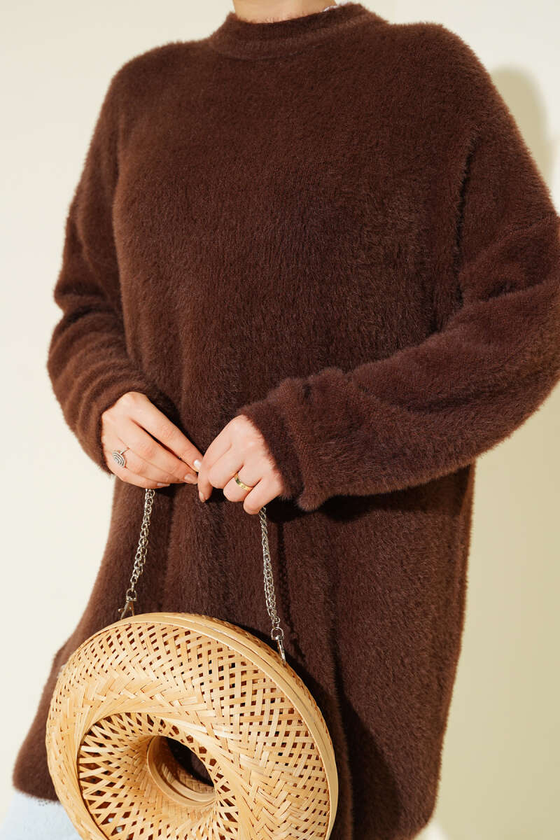 Brushed Crew-Neck Sweater - Brown