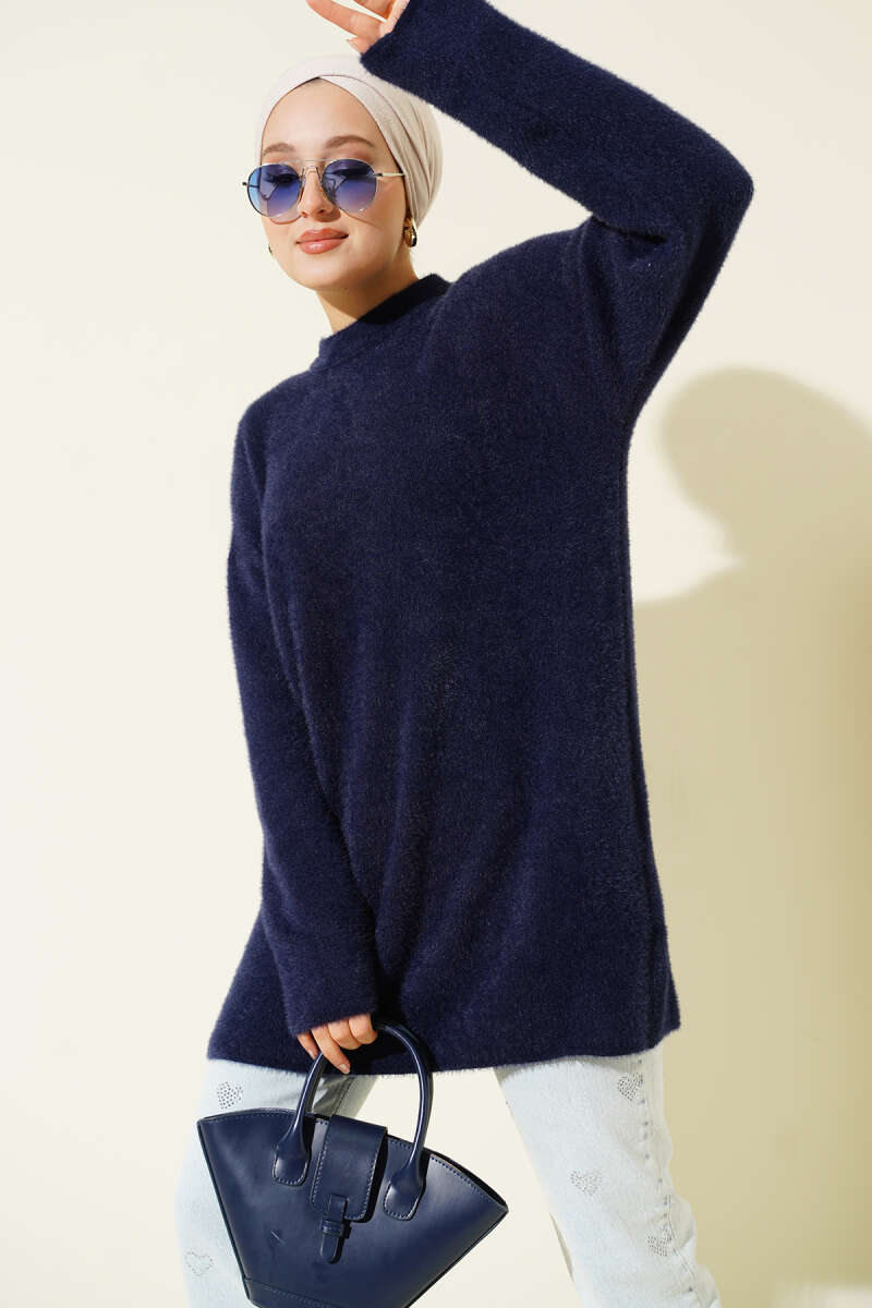 Brushed Crew-Neck Sweater - Navy
