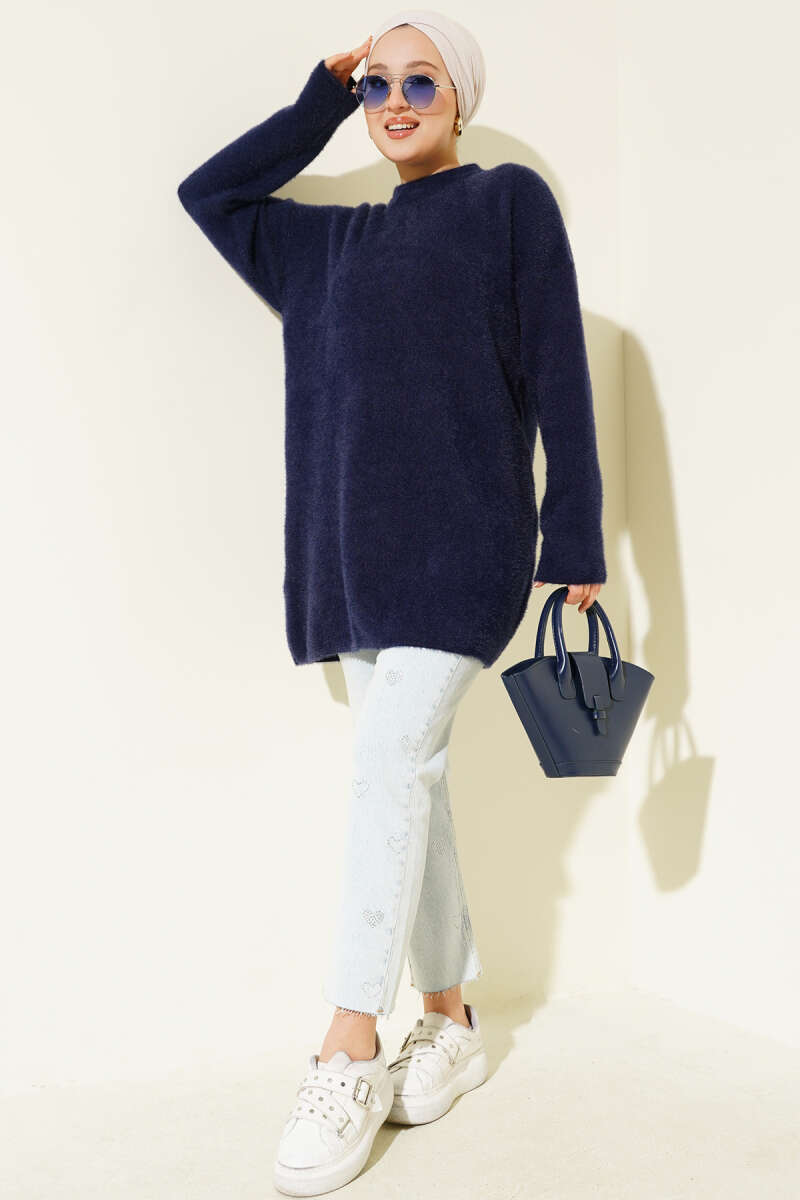 Brushed Crew-Neck Sweater - Navy